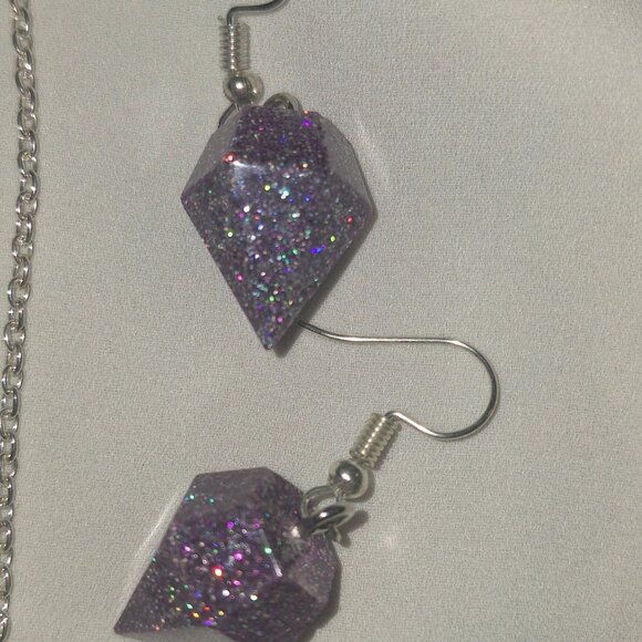 Artisan Handmade Resin Holographic Purple Gem Shape Necklace Earring Jewelry Set - Picture 6 of 6